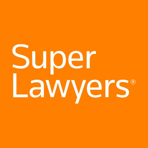 Super Lawyers logo — white "Super Lawyers" text on an orange background